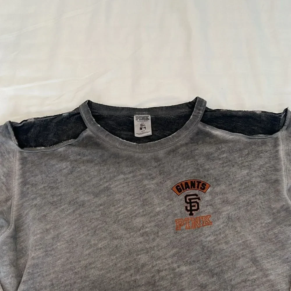 Victorias Secret SF giants szM distressed cropped cold shoulder sweatshirt EUC